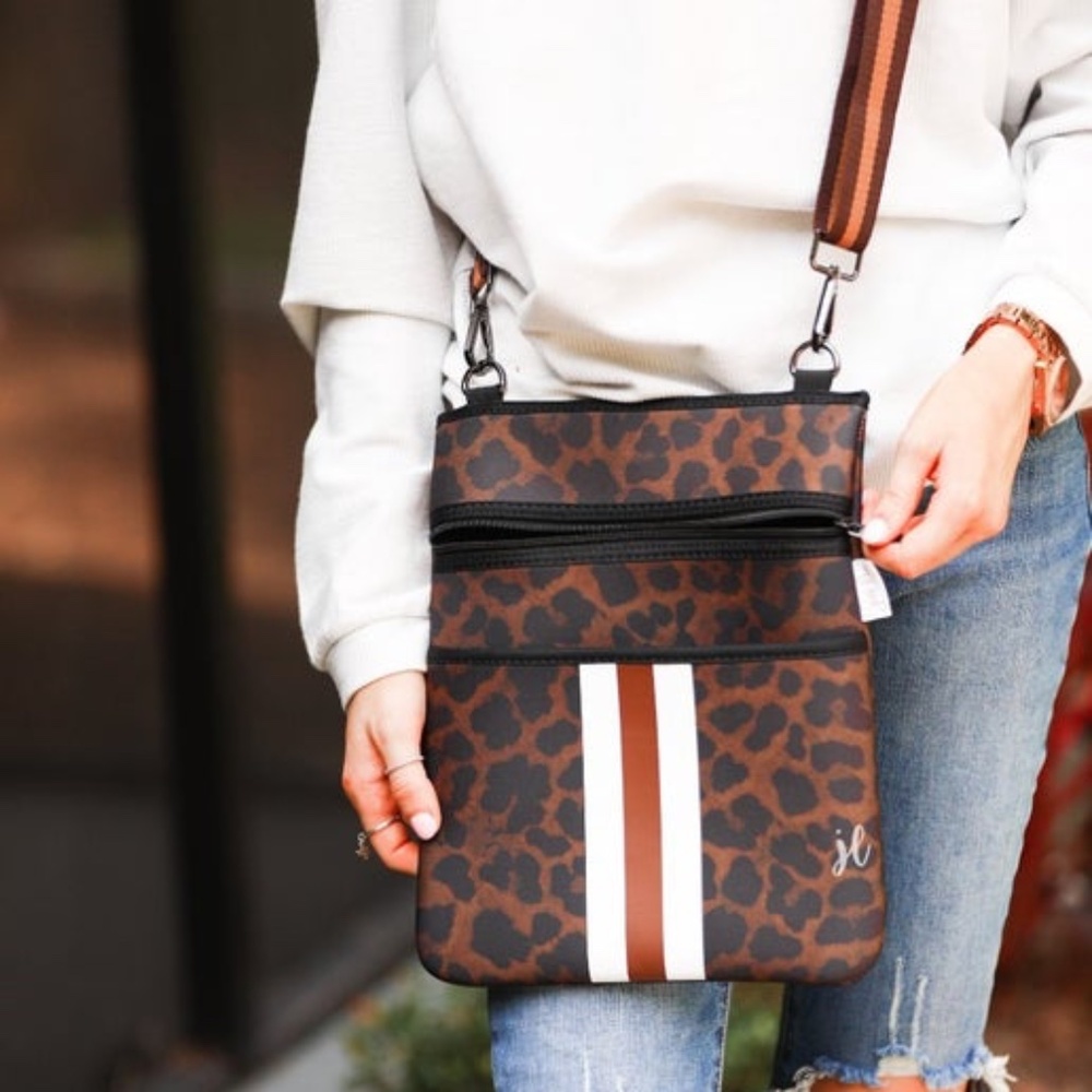Brown Leopard Neoprene Crossbody Bag